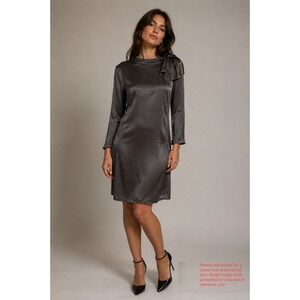 Marc by Marc Jacobs Gray Satin Bow Shoulder Long‎ Sleeve Shift Dress 8 Cocktail